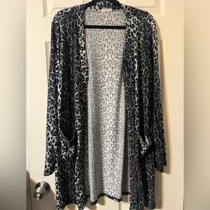 Black and Gray Leopard Print Button Cardigan Sweater